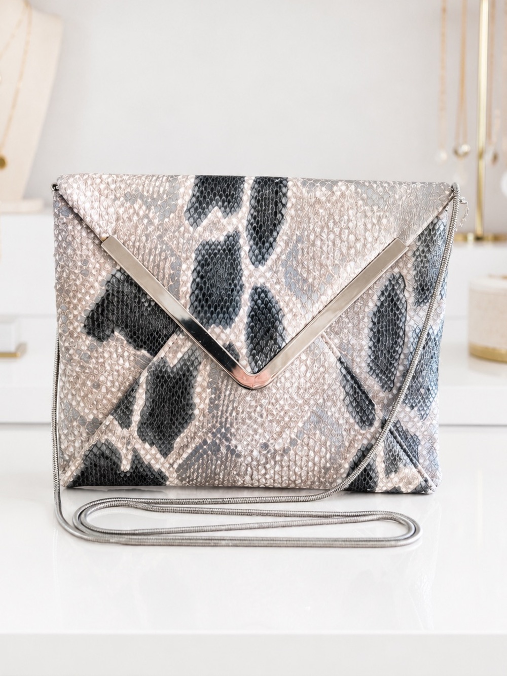 Trouve Envelope Faux Snake Print Evening Bag